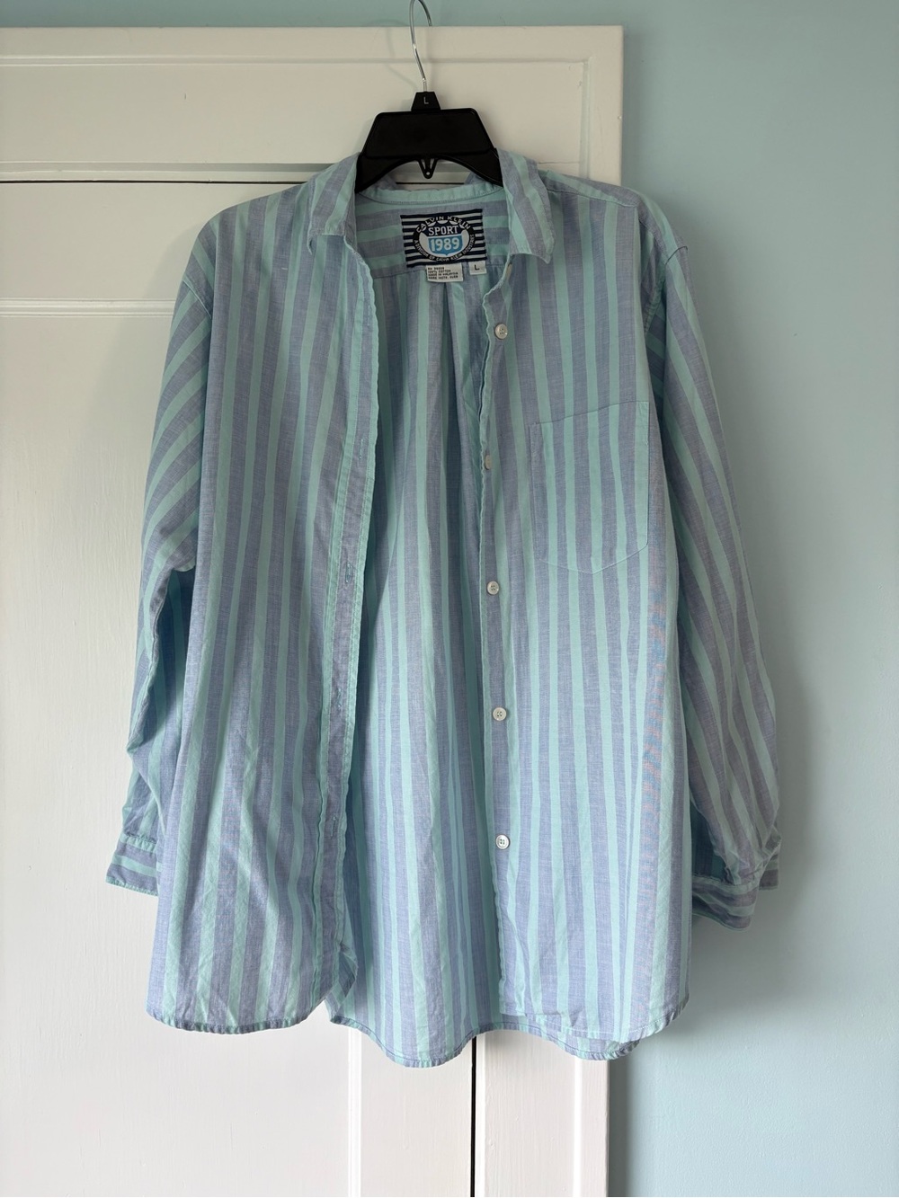 80s Calvin Klein Sport Striped Button Up Shirt Vintage Pastel Blue Green Preppy